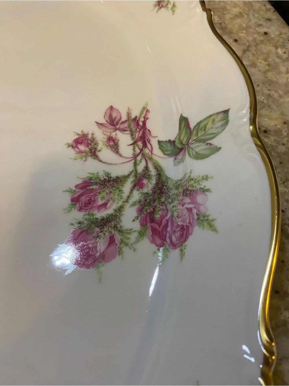 EDELSTEIN MARIA THERESIA MOSS ROSE 13" & 15” OVAL PLATTER Set SCALLOP~GOLD TRIM - Picture 4 of 4